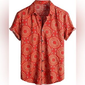 VATPAVE Mens Casual Floral Shirt • Short Sleeve • Button Down • Summer Shirt